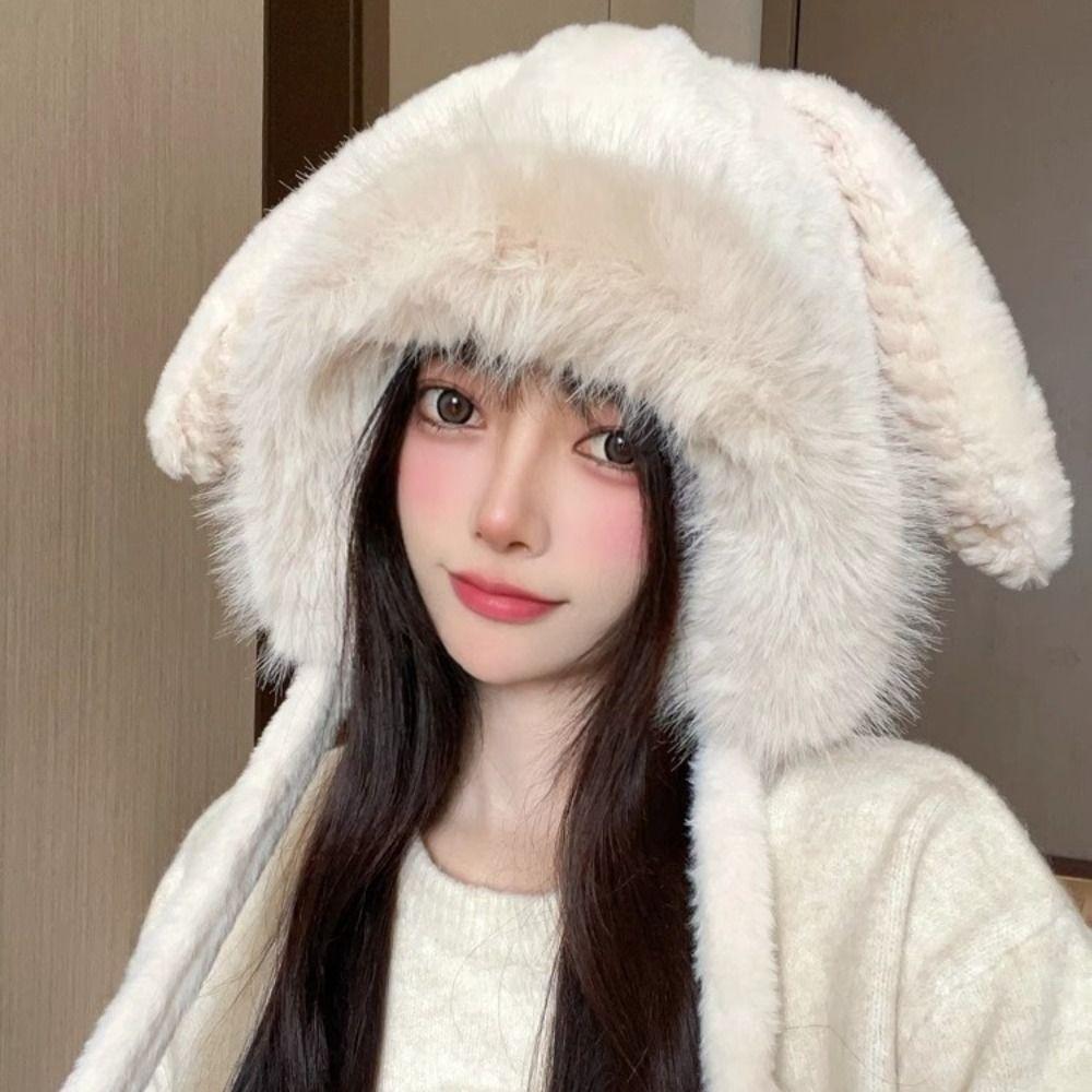 APPEAR Plush Ear Protection Hat, Wool Winter Big Rabbit Ears Hat, Soft ...