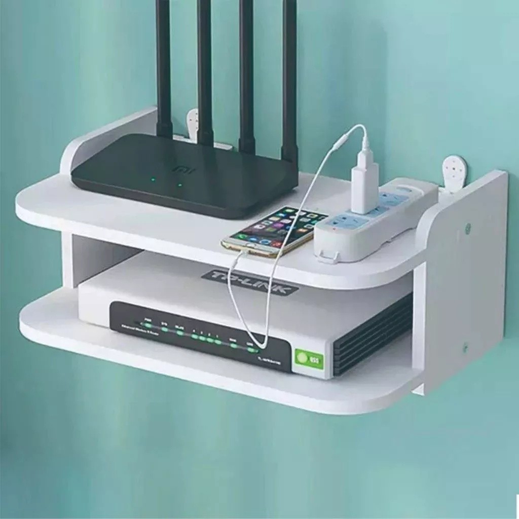 Wifi Router Shelf Set-Top Box Wooden Wall Mounted Bracket Storage Multi ...