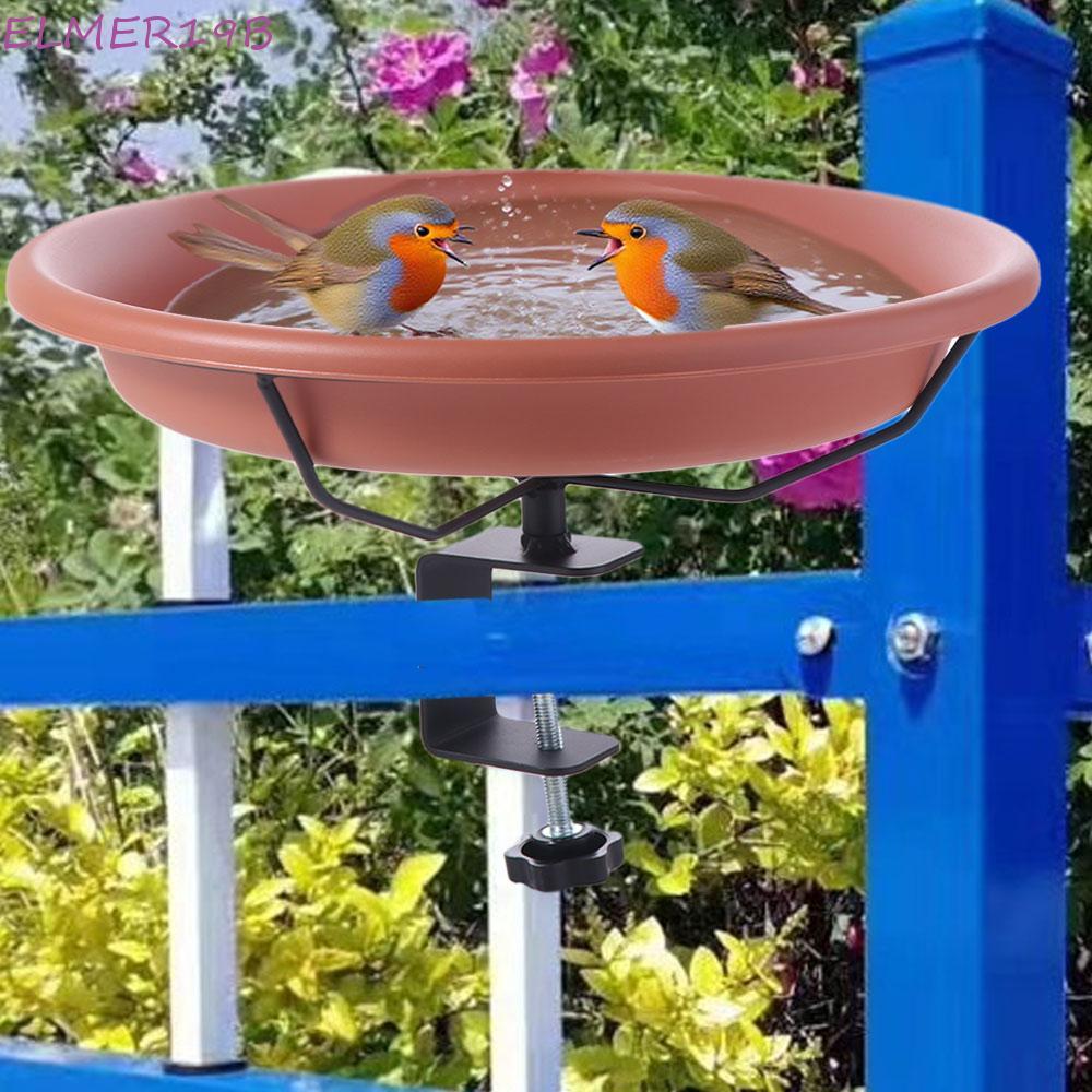 ELMER19B Deck Railing Bird Bath, Adjustable Brown Bird Bath Feeder ...