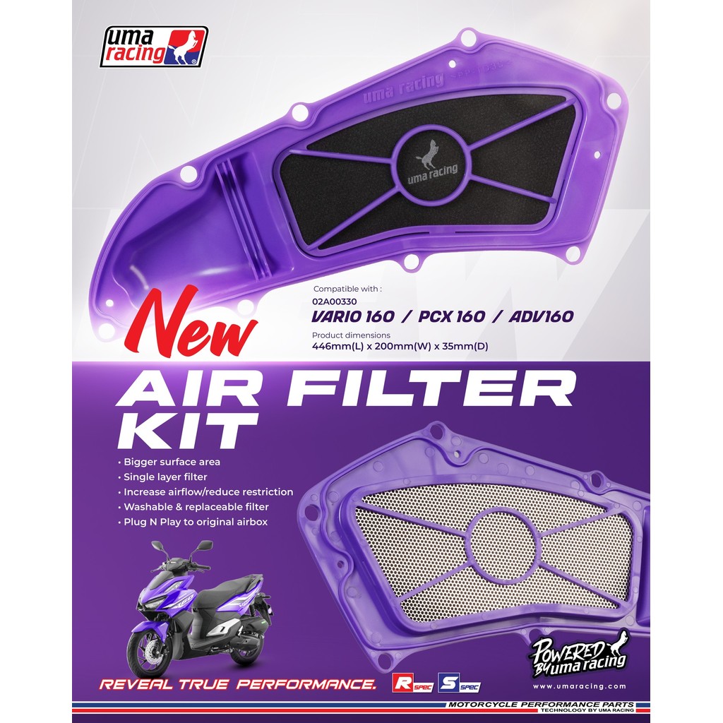 UMA Racing Air Filter Kit Washable for Honda Click125/150/160 | ADV 160 ...