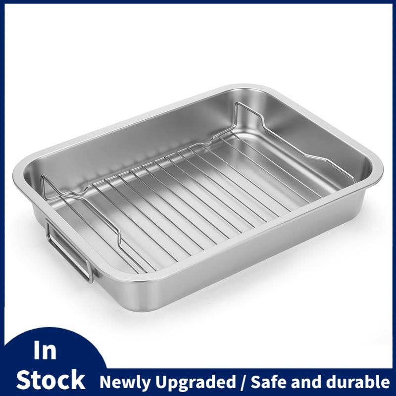 Turkey Roasting Pan Stainless Steel-Heavy Duty Baking Broiler Pan with ...