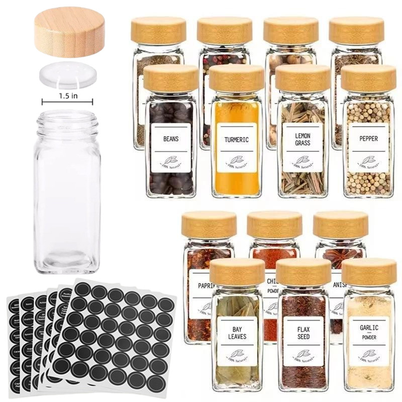 4oz Glass Spice Jars Seasoning Containers with Bamboo Lids 120ml Square ...