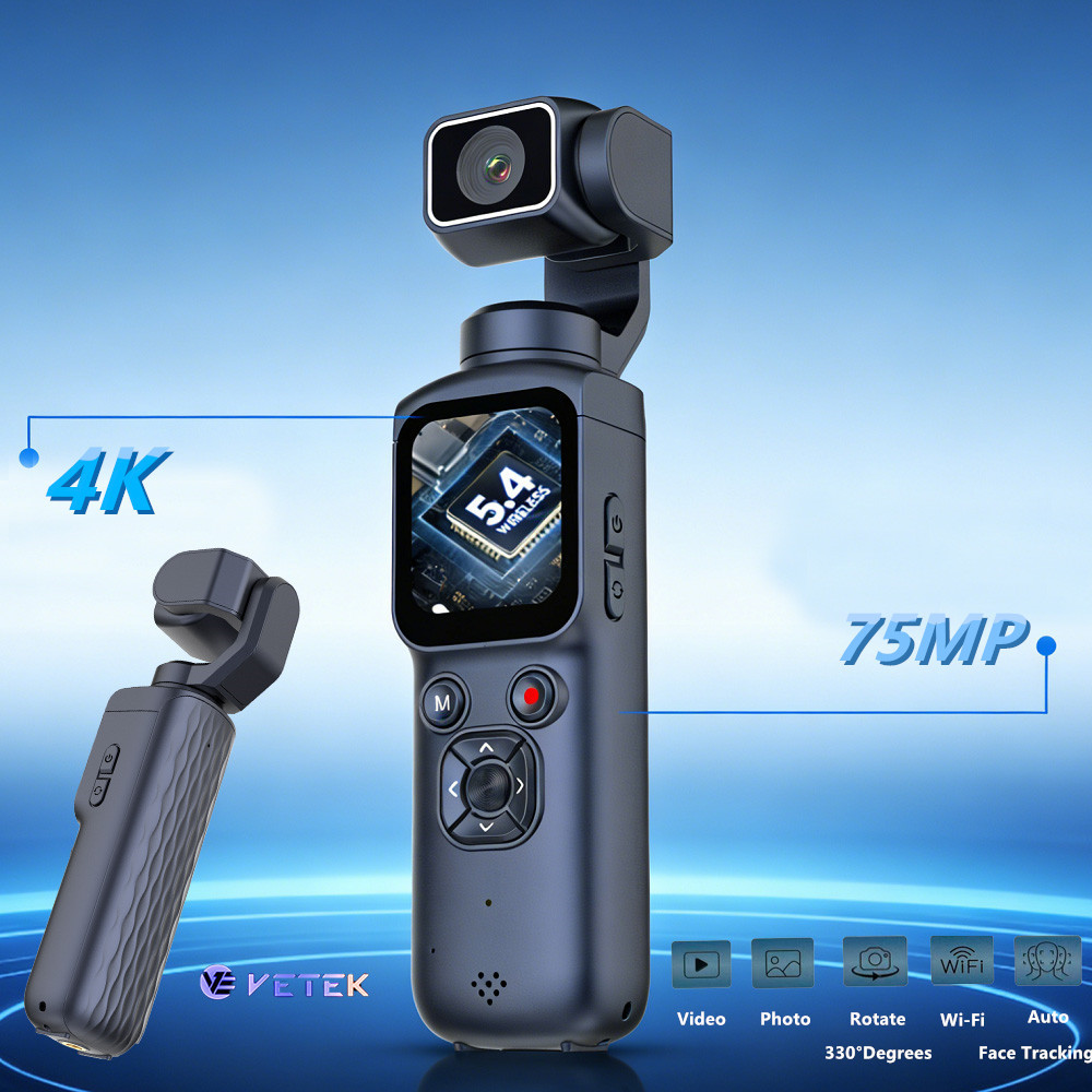 Handheld gimbal camera, portable handheld video camera, 4K 75MP with ...