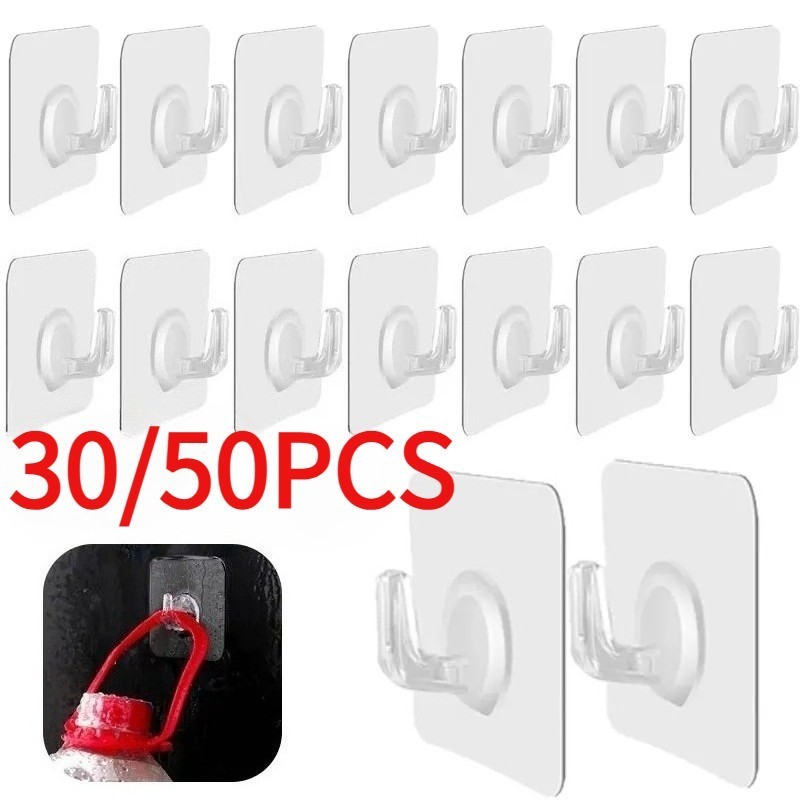 50PCS Transparent Self Adhesive Wall Hooks Stickers No Drill Traceless ...