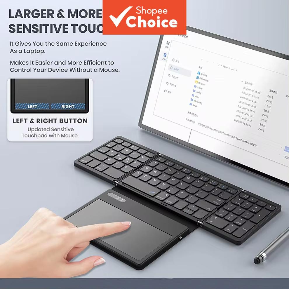 Rechargeable Wireless Keyboard with Trackpad Travel Foldable Keyboard ...
