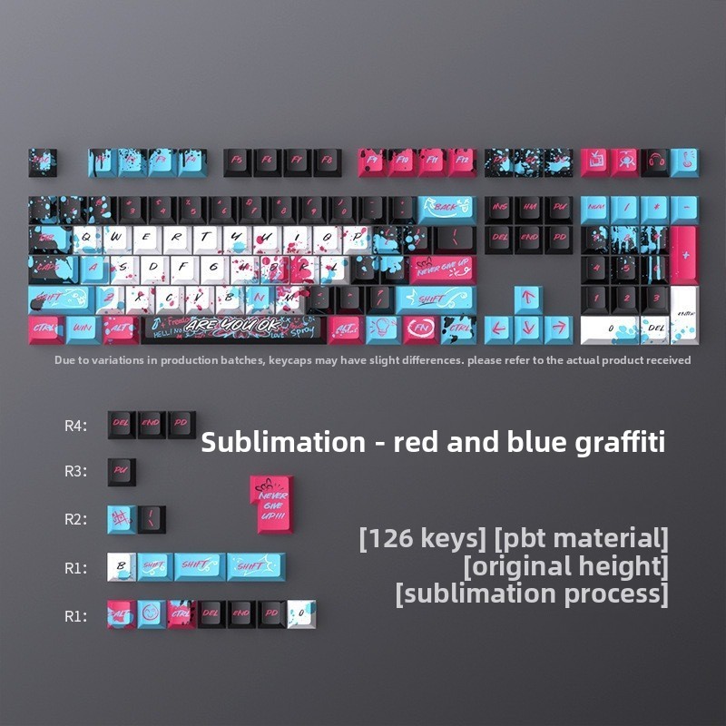 Original High-End Sublimation PBT Keycaps Red Blue Graffiti Cross ...