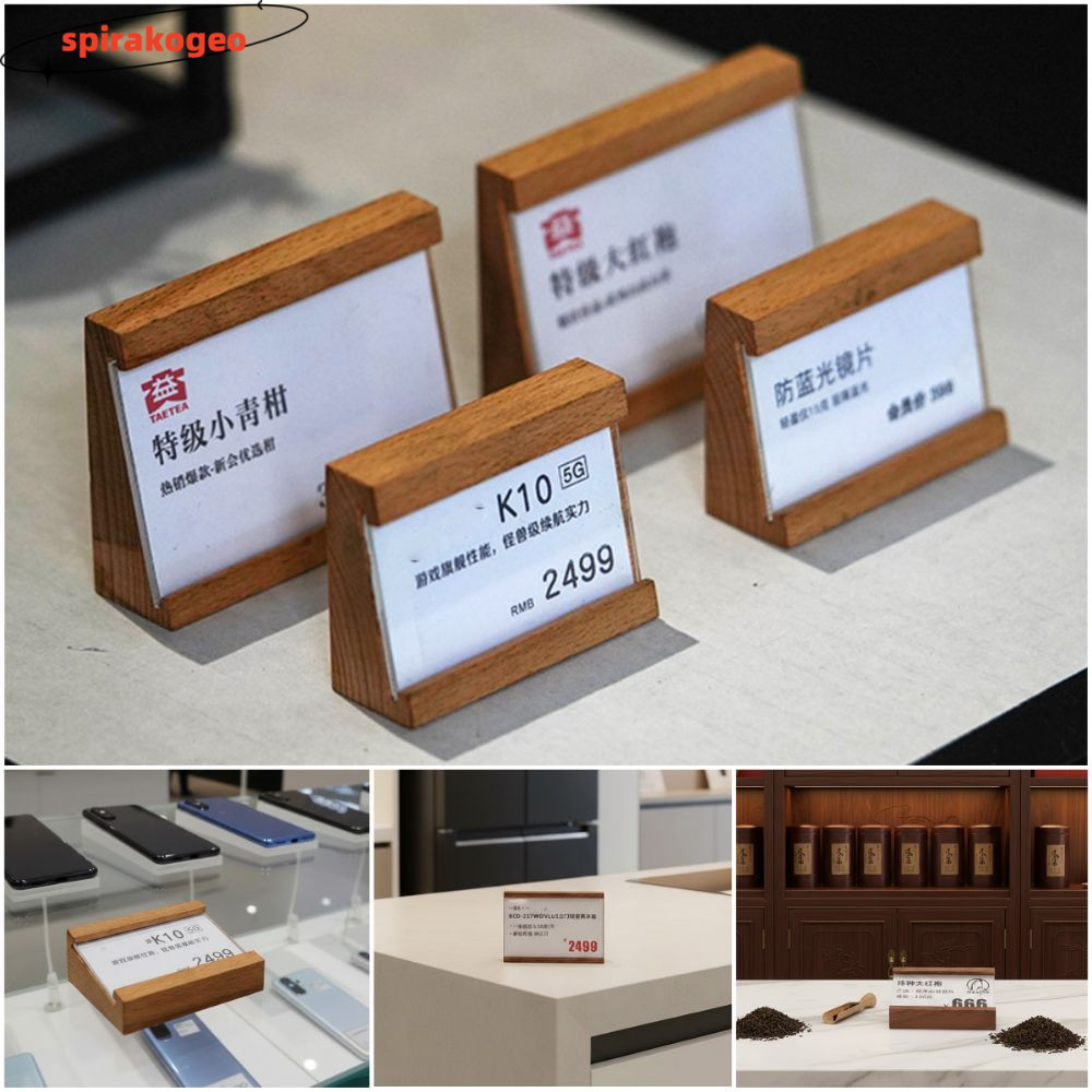 SPIRAKOGEO Price Tag Holder, Sign Holder Kahki Coffee Display Stand ...