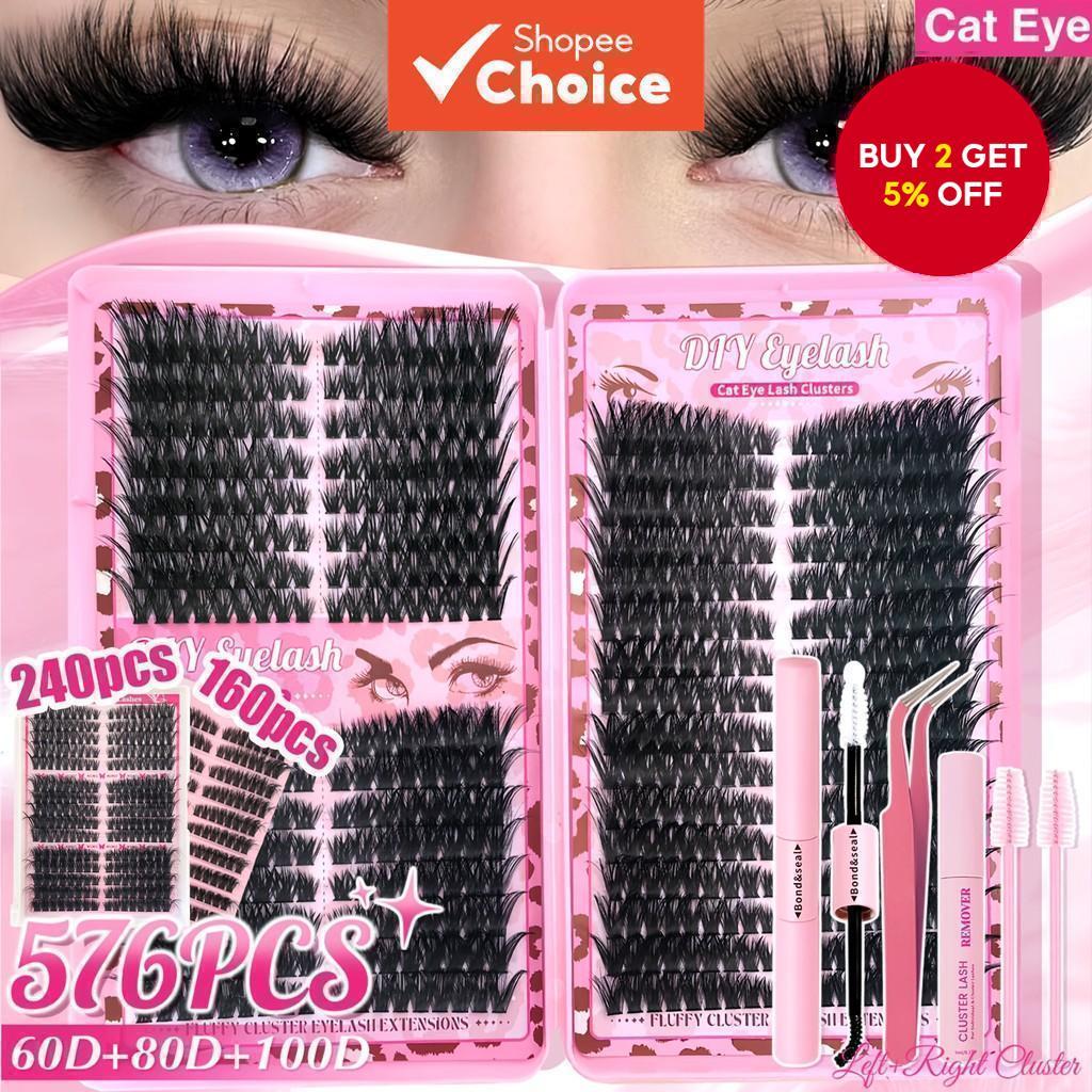 576/240/160pcs Lash Extension Kit Wispy Lash Clusters Cat Eye Natural ...