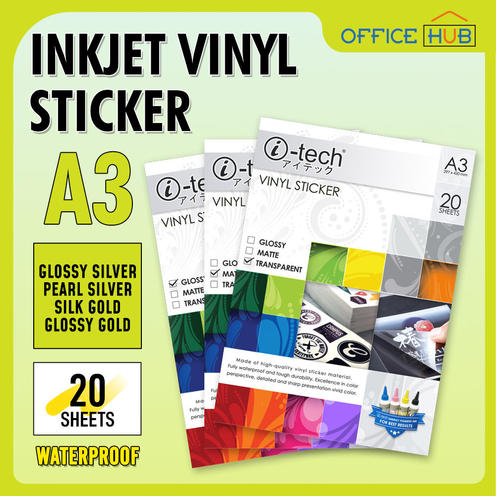 A3 Waterproof Vinyl Sticker Matte / Glossy / Transparent 20Sheets/Pack ...