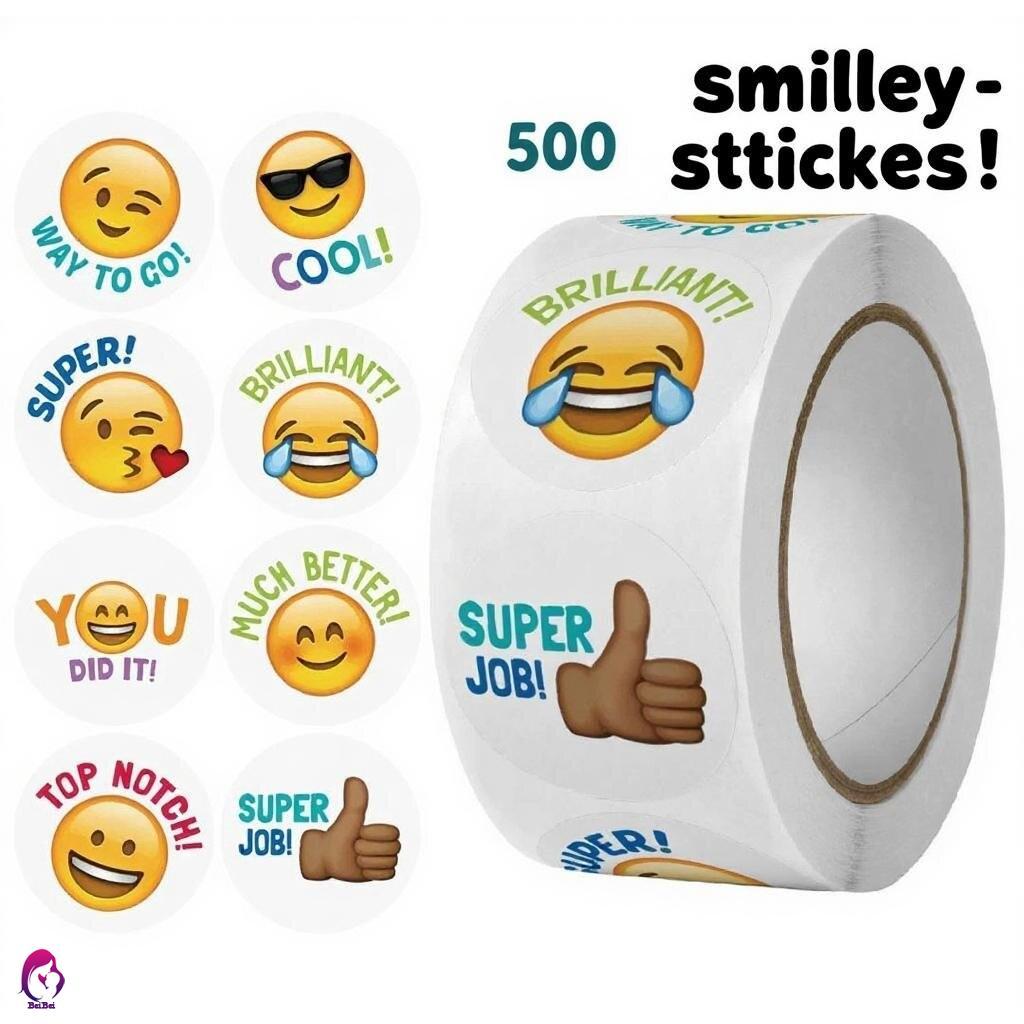8 Expression Smiley Face Stickers - 500 Pcs Roll for Teacher Reward ...