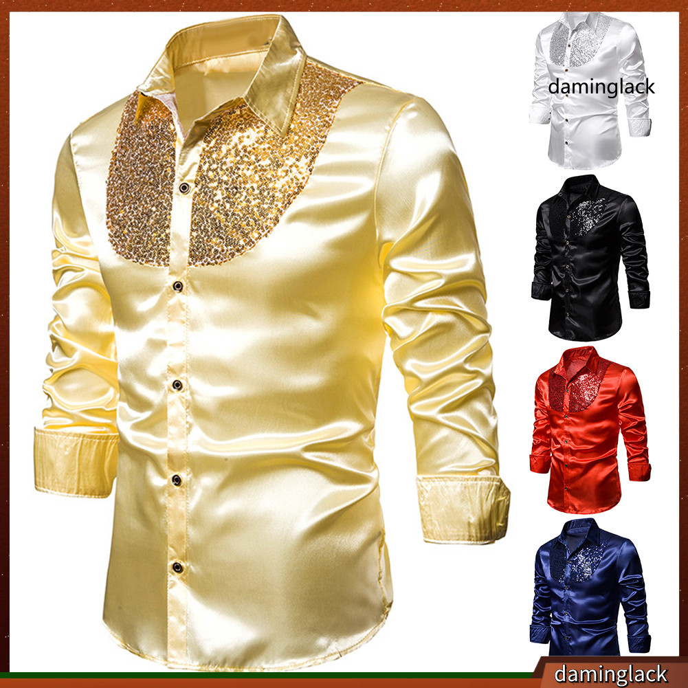 Spot goods] Men Sequin Dress Shirt Men's Sequin Dress Shirt Shiny Metallic  Wedding Shirt Slim Fit Long Sleeve Button-down Solid Color Top | Shopee  Philippines