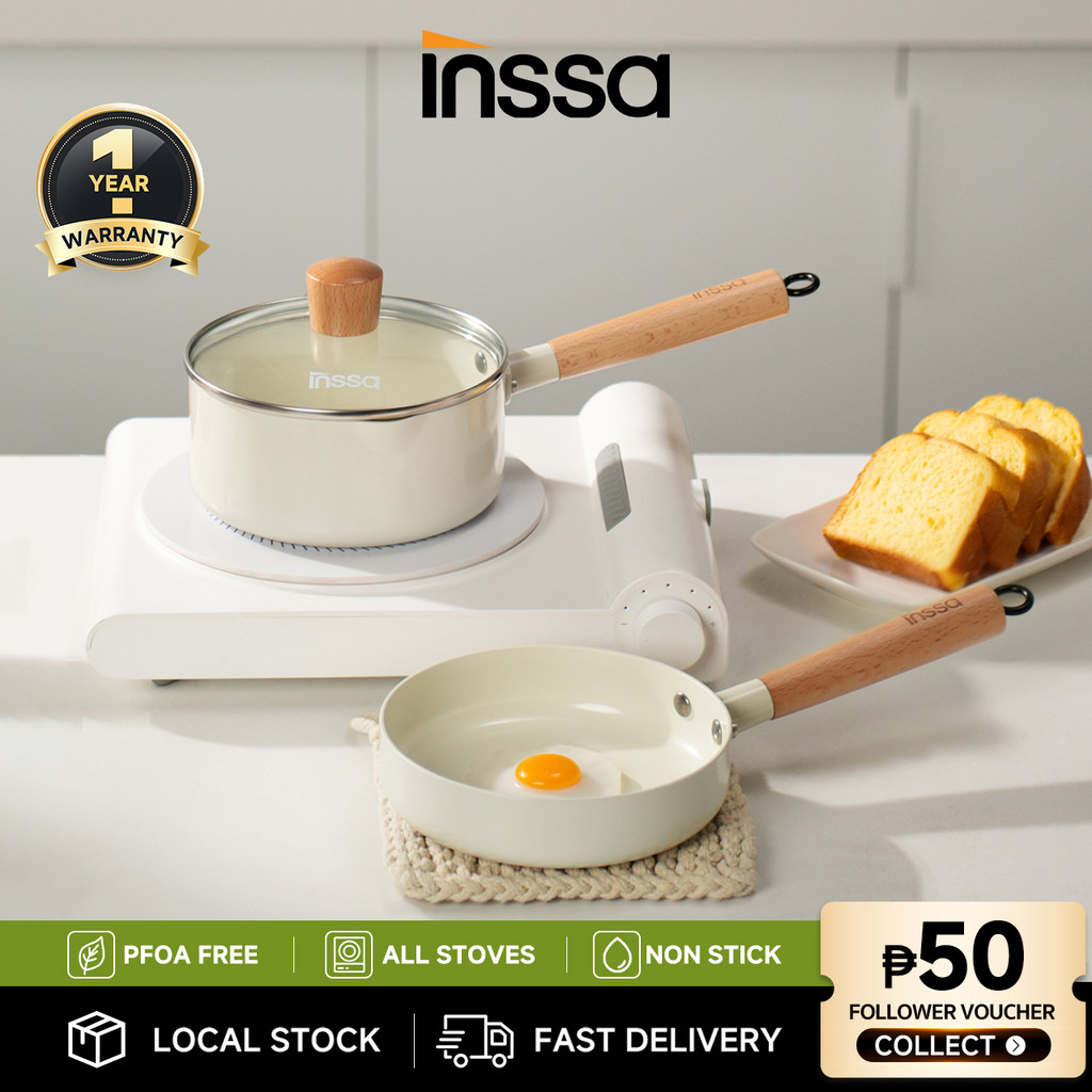 INSSA 3-Pc Ceramic Non-Stick Cookware Set - PTFE-Free, 16cm Pan ...