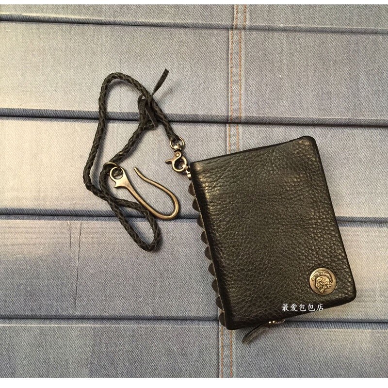 FJ1 MUNUKI Fashion rivet chain 100%Gen Leather Wallet for men mini ...