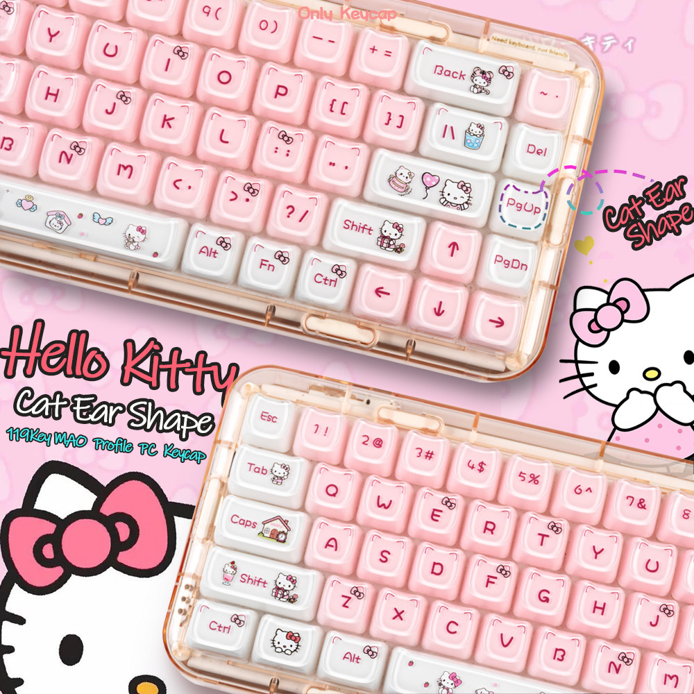 Hello Kitty Ear Shape Jelly Keycaps - 119Key/Set MAO Profile PC+PBT ...