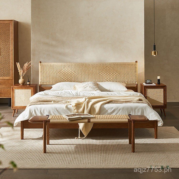 Style Wooden Bed Rattan Hotel Rattan1.8Misu Yishi Designer Double Bed ...