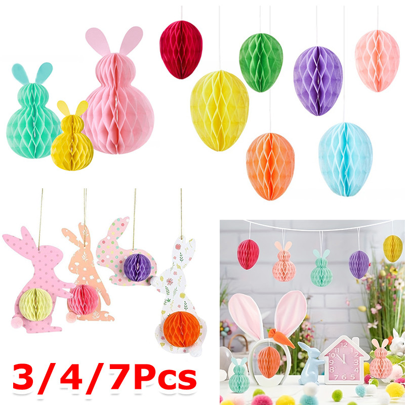 3/4/7Pcs Easter Honeycomb Decoration Easter Bunny 3D Paper Honeycomb ...