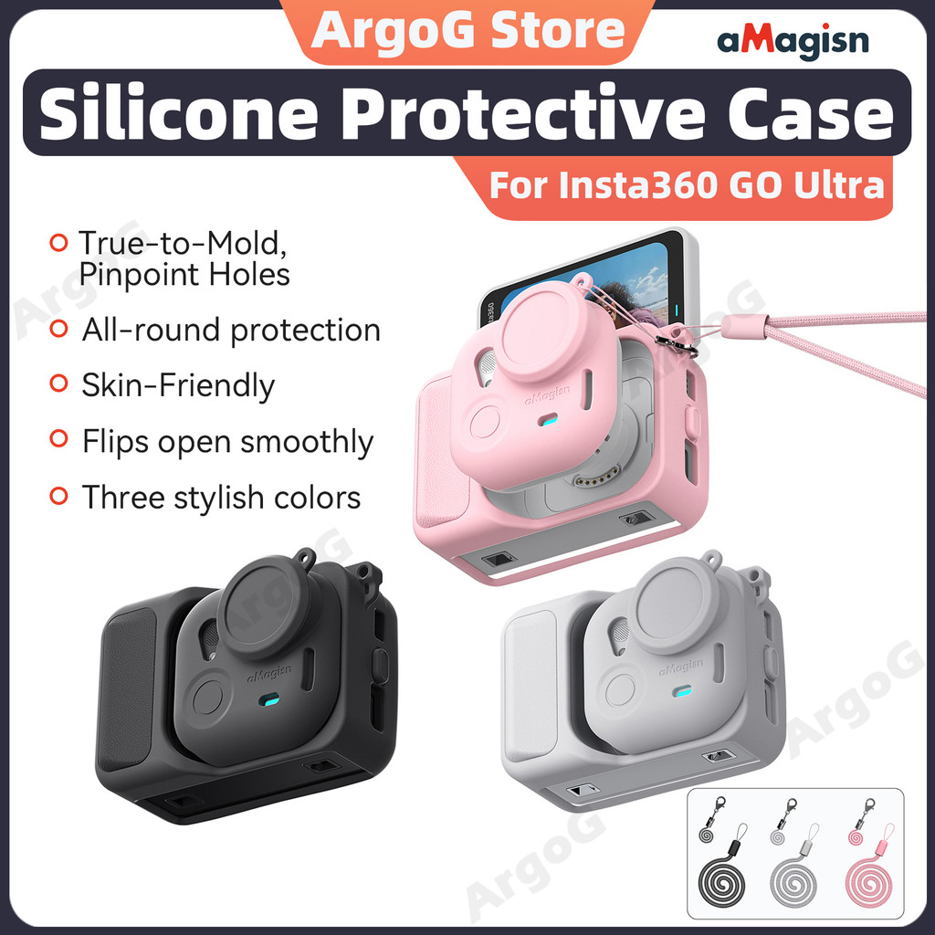 Honbobo Silikonhülle Für Insta360 GO Ultra – Schutzcover Mit Trageband, Präzise Aussparungen – Grau