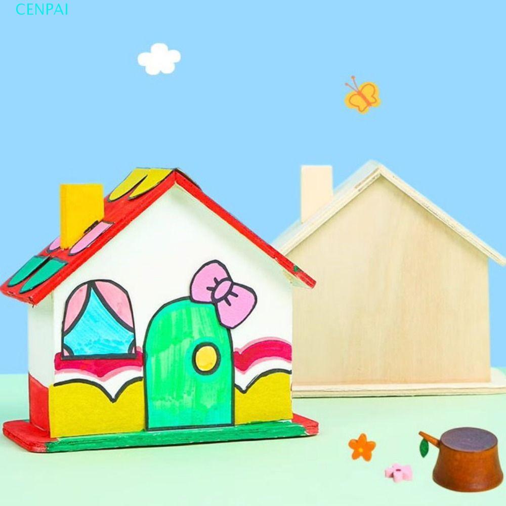 CENPAI Small House Piggy Bank, Wooden Unfinished DIY Painted Storage ...