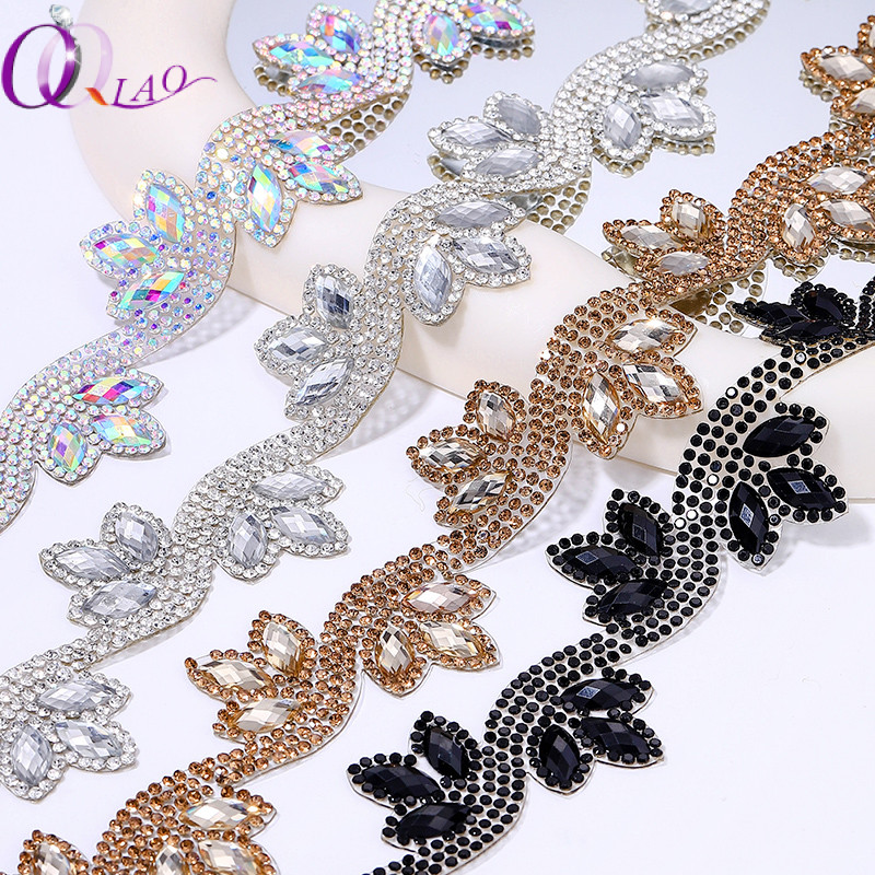 QIAO-Motif Rhinestone Chain, 1 Yard, 4Color, Resin Horse Eye & Crystal ...