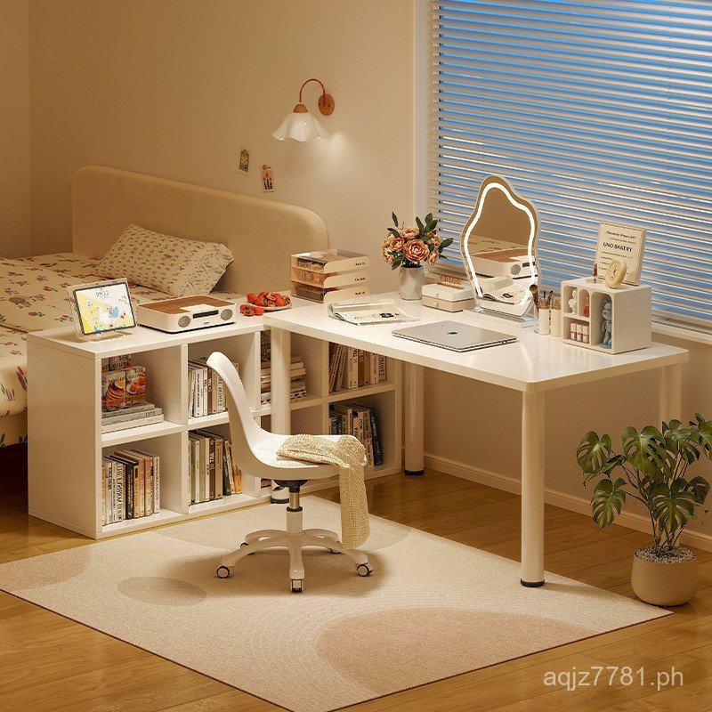 Home-use desk-style bookshelf, cream-colored computer desk, corner desk ...