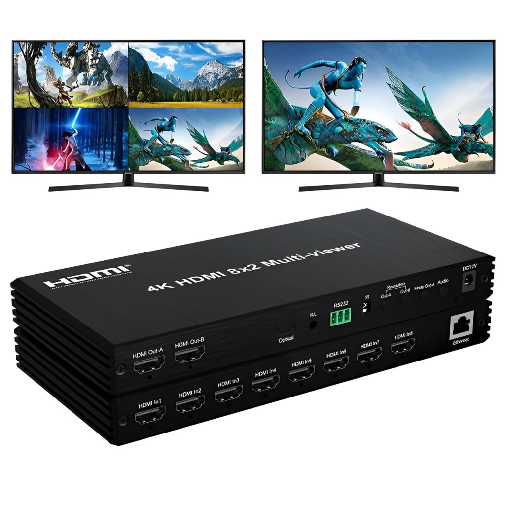 ArgoX 8-In 2-Out HDMI Switcher Multi-Viewer Box with Video Matrix for ...