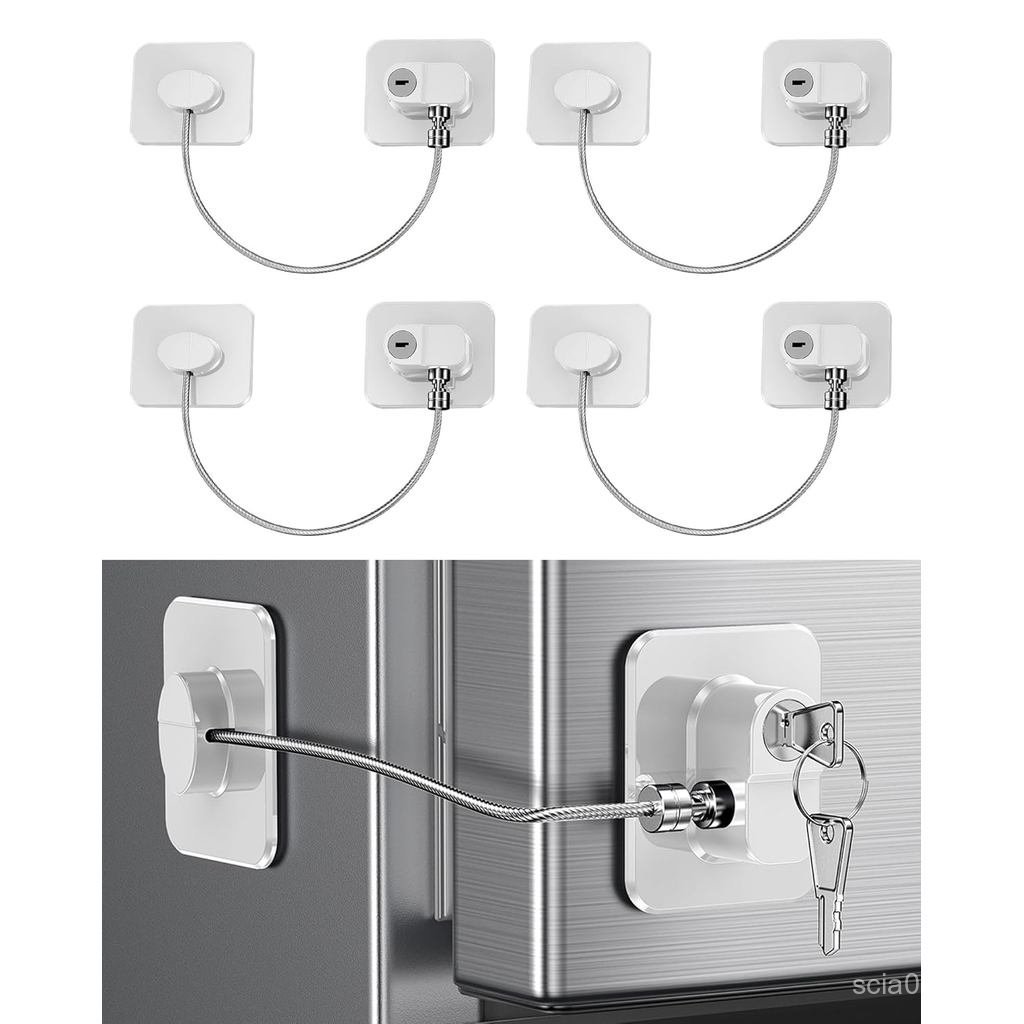 4 Pack Refrigerator Locks with Keys for Kids and Adults, Self Adhesive ...