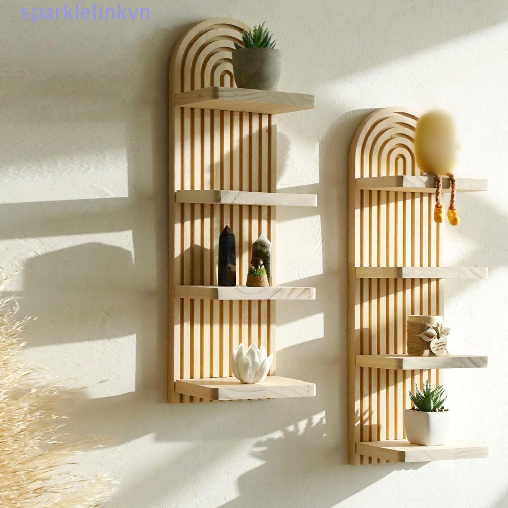 SPAR Arched Floating Shelf, Minimalist 4-Tier Design Wooden Wall ...