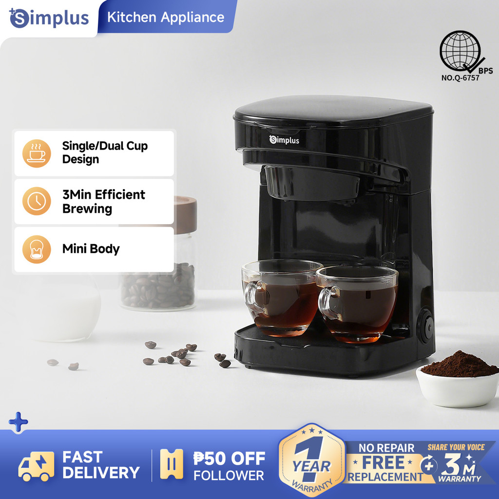 Simplus Mini Coffee Maker 2 Cups One Button Easy Brew Drip Machine for ...