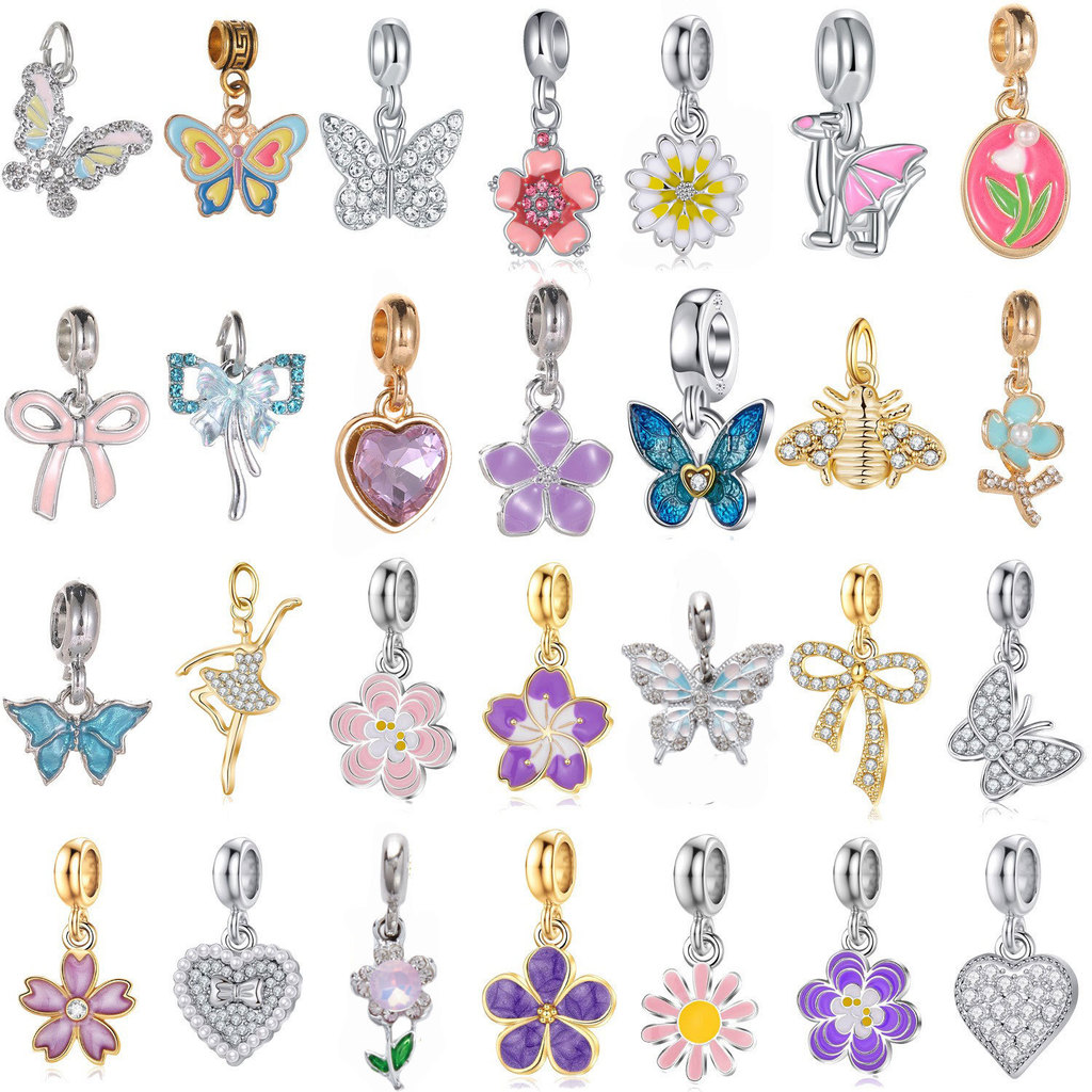 DIY Bracelet Pendant Spring New Flower Butterfly Necklace Charm Pendant ...