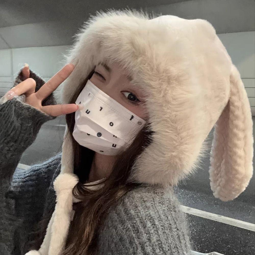 APPEAR Plush Ear Protection Hat, Wool Winter Big Rabbit Ears Hat, Soft ...