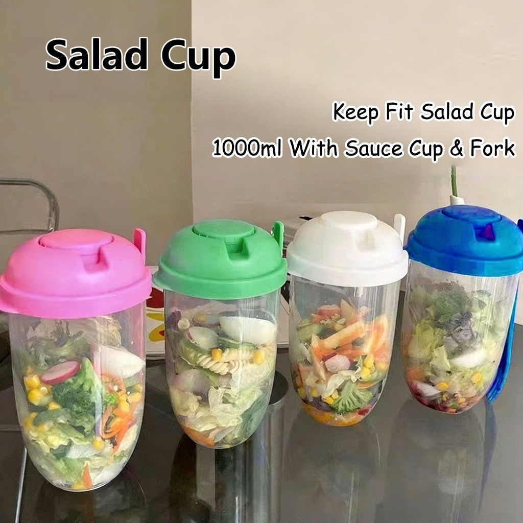 1000ML Portable Salad Cups Cereal Nut Yogurt Container with Fork Sauce ...
