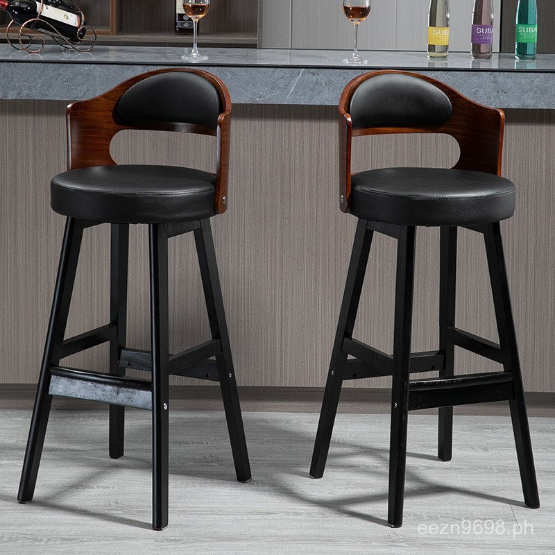 Solid wood high-end luxury bar retro home stool chair, modern ...