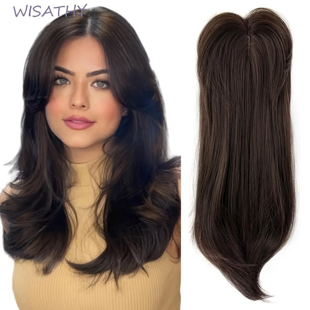 ELMER1 Layered Hair Topper with Bangs, Clip in Straight Synthetic Hair ...