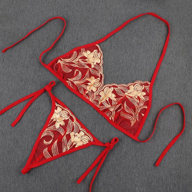Ladies Transparent Underwear Halterneck Bra Thong Large Size Lace-Up ...