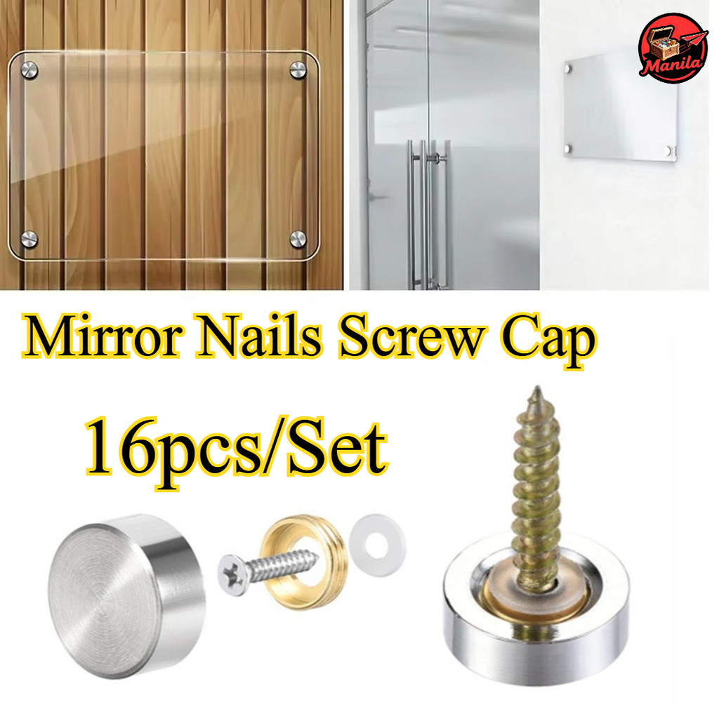 16 PCS Stainless Steel Mirror Nails Screw Cap Mirror Decorative 16mm ...