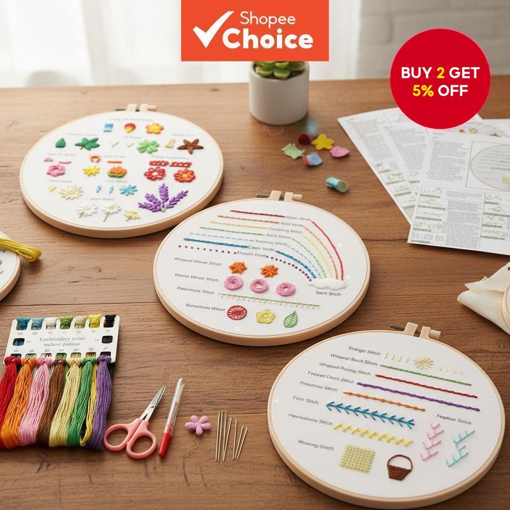 Hand Embroidery Starter Kits for Beginners, 3 Sets, Practice 30 ...