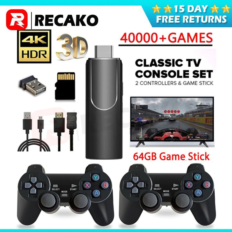 2026 HOT Video Game Console 64GB Games Set 2 Controllers & Stick Retro ...