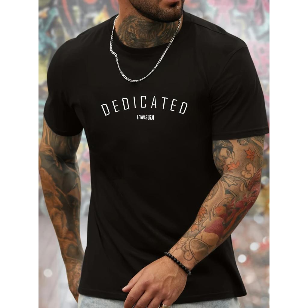 Letter Graphic Mens Short Sleeve T-shirt, Comfy Stretchy Trendy Tees ...