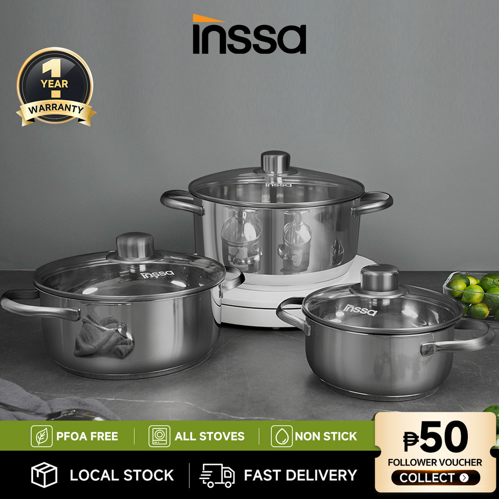 INSSA 3pcs Cookware Set 304 Stainless Steel Soup Pot 16/20/24cm ...