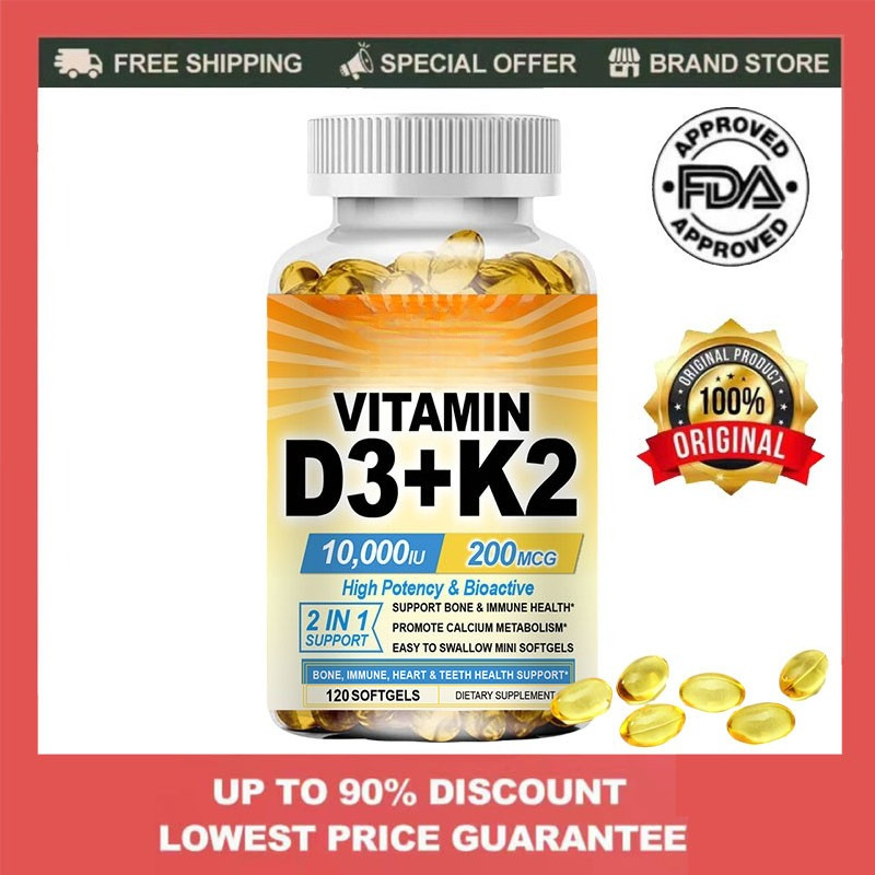 Vitamin D3K2 Capsules, 120 Count, D3 10000 IU + K2 200mcg (MK-7), Bone ...
