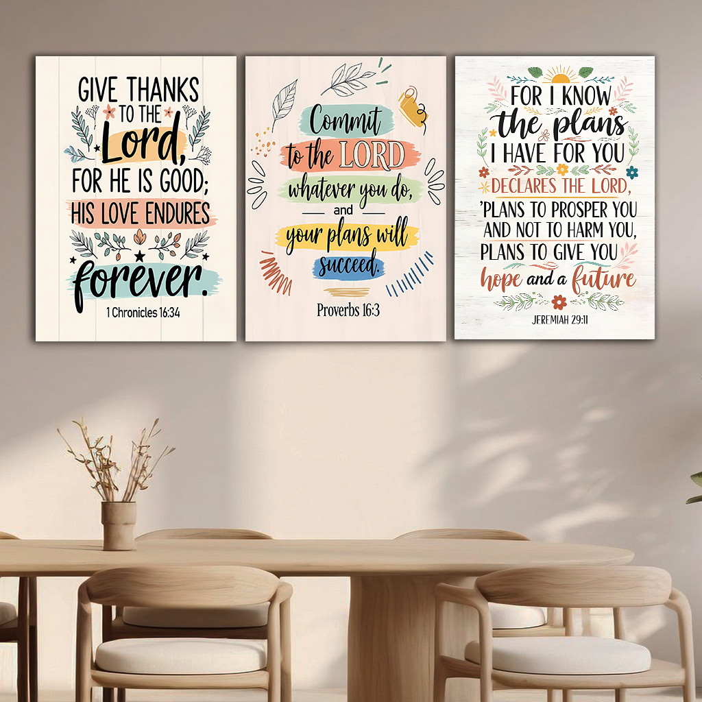 3-piece Set Bible Verse Wall Art Decor Rustic Boho Wood Sign Christian ...