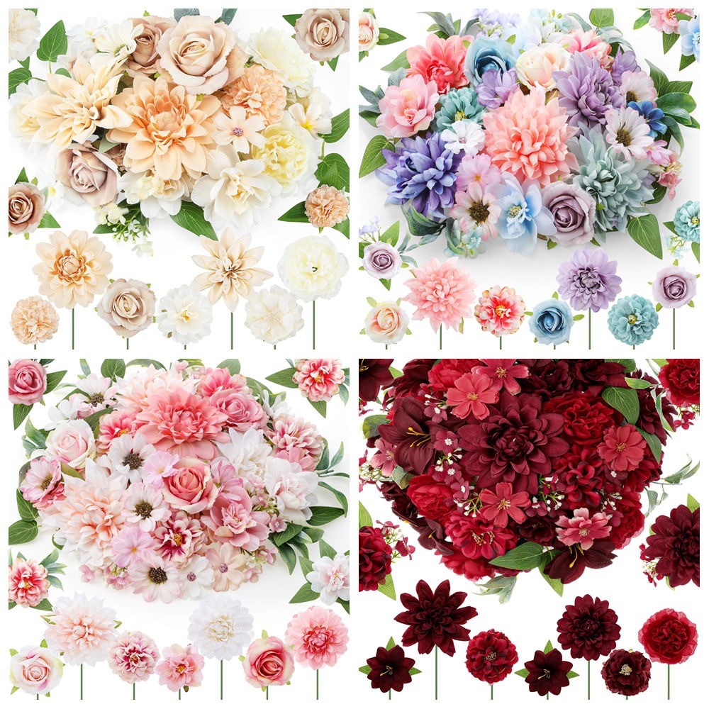 42Pcs Assorted Fake Flower Heads with Long Stem Mini Artificial Flower ...