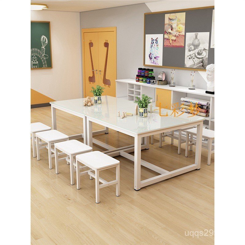 Tutoring Table Drawing Glass Desk Chair Training Class Art Table ...