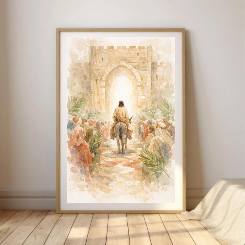 Palm Sunday Wall Art Triumphal Entry Print Jesus Riding a Donkey ...