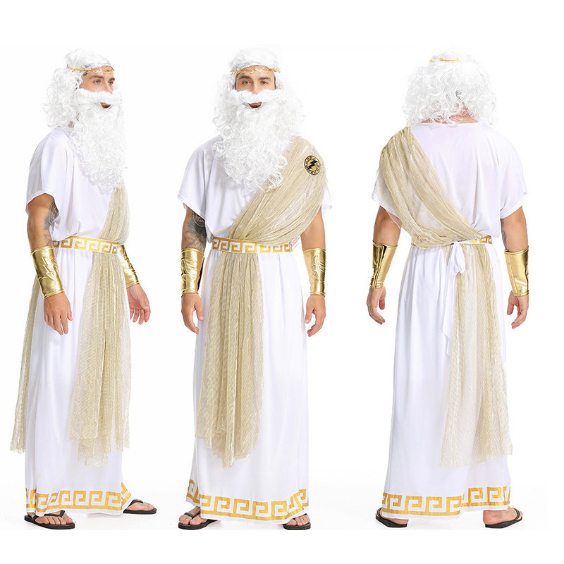 Golden White Greek God Zeus Cosplay Gown for Adult Men Jesus Style ...