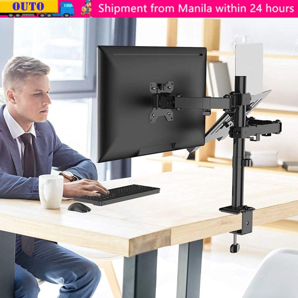 OUTO Dual Monitor Mount, Vertical Lifting Adjustable Desk Mount Laptop ...