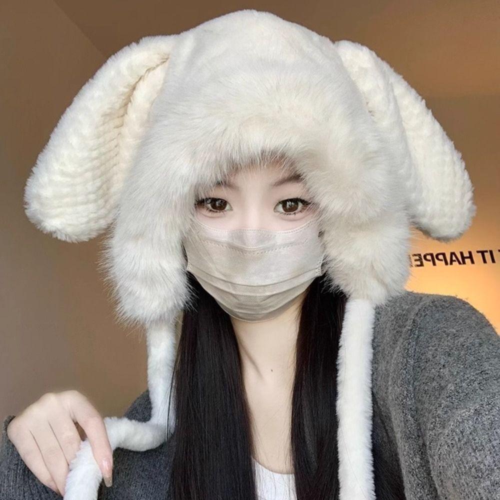APPEAR Plush Ear Protection Hat, Wool Winter Big Rabbit Ears Hat, Soft ...
