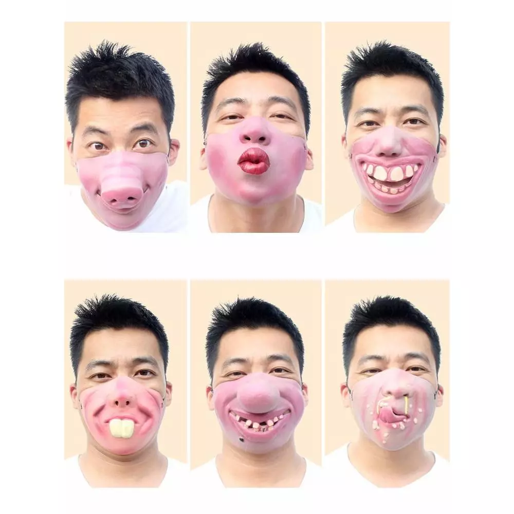 Halloween Funny mask half face Funny mask half face Funny latex Headgear Pig Nose