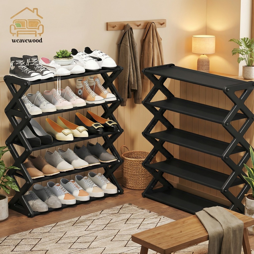 5 Layer foldable Shoes Rack Tier Colored Stackable Stainless steel ...