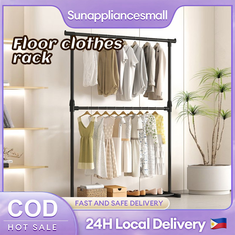 Floor Clothes Rack Double Layer Garment Organizer with Storage Shelf ...